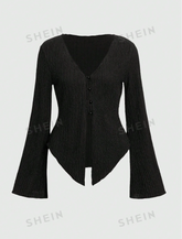 Solid Button Front Asymmetrical Hem Top